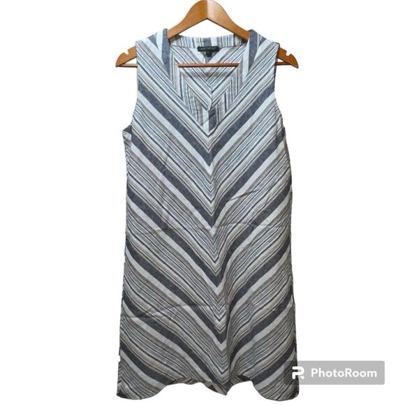 For Cynthia Linen Blend Chevron Stripe Beachy Knee Length Dress Woman's Size L - Picture 3 of 6